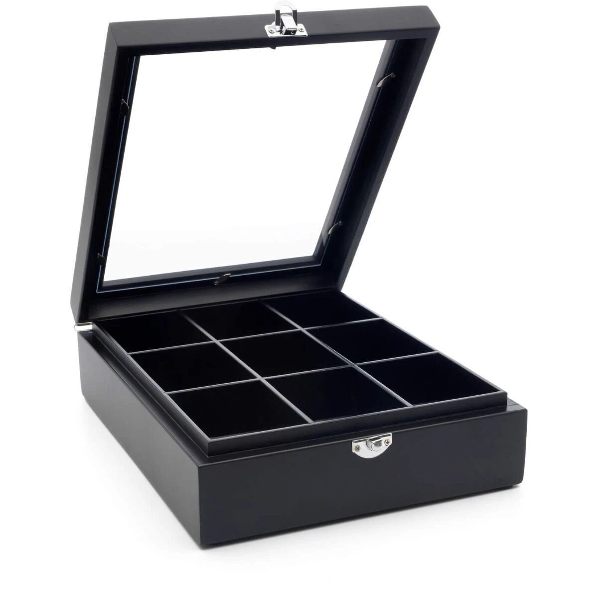 Bredemeijer Theedoos 9 Vakken Bamboe Zwart / Glas 4 Bredemeijer Theedoos 9 Vakken Bamboe Zwart / Glas - Afbeelding 2