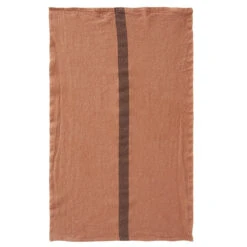 Charvet DOUDOU Theedoek 75 X 45 Cm Linnen Terracotta Met Bruine Streep